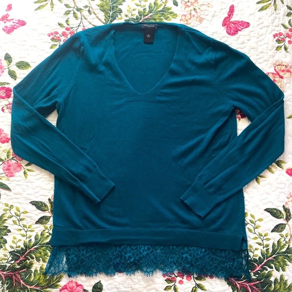Ann Taylor Teal Lace Trim Sweater Size Medium - Picture 7 of 7